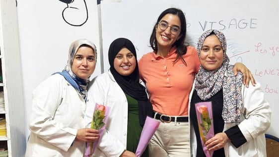 Volunteer with young children at a day care centre in Rabat, Morocco