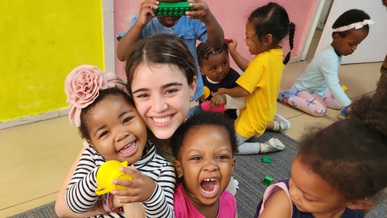 Our volunteer is playing with kids