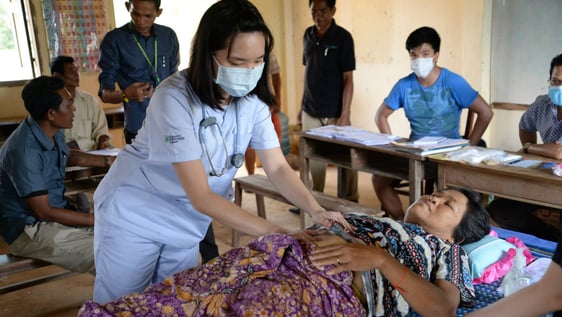 our volunteer while examining the patient