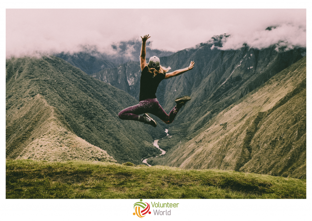 woman jumping on the inca trail