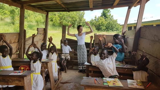 Volunteers visiting a local village