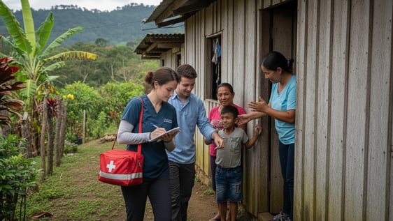 Home visit in rural community in Costa Rica to offer health services.