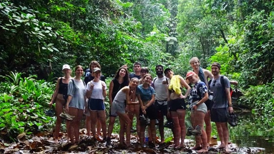 Volunteers/interns during a weekend trip in the Amazon rainforest.